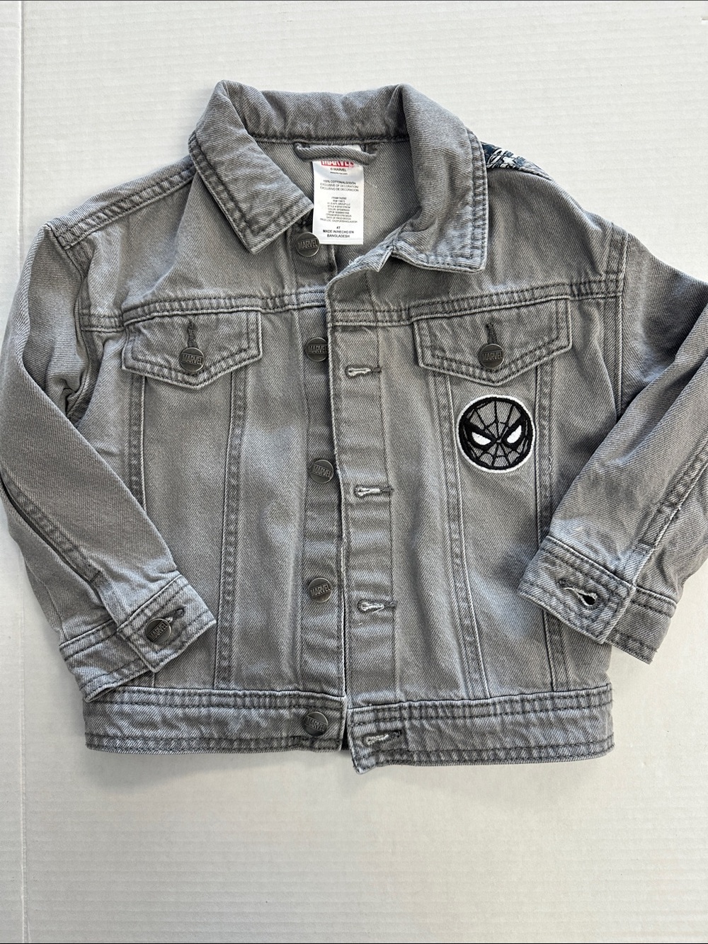 Marvel Minimalist Patch Gray Spiderman Denim Jean Jacket 4